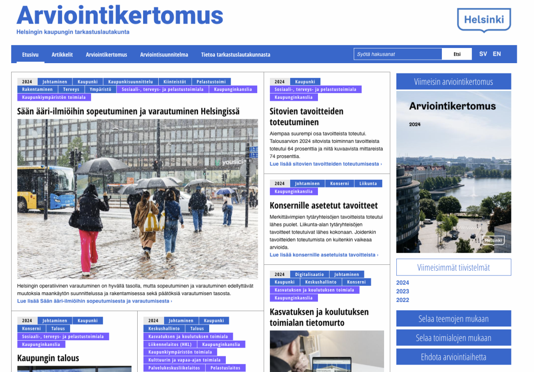 Ruudunkaappaus Arviointikertomus.fi-sivustolta, joka on saavutettava.